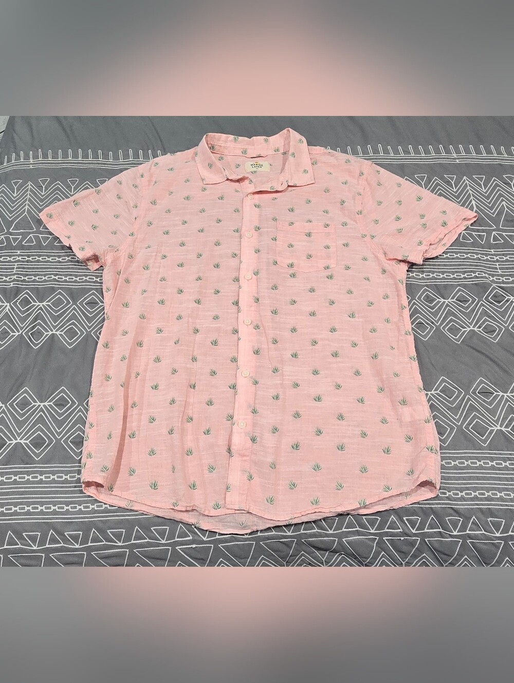Marine Layer Short Sleeve Lightweight Cotton Shirt In Pink Agave Size M/L